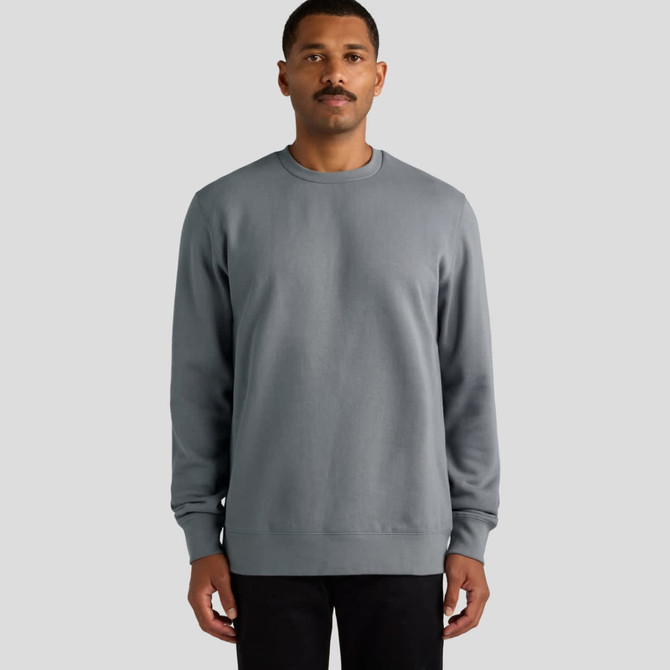 A grey hoodie is displayed, featuring a simple design and a round neckline. It has a logo on the front.