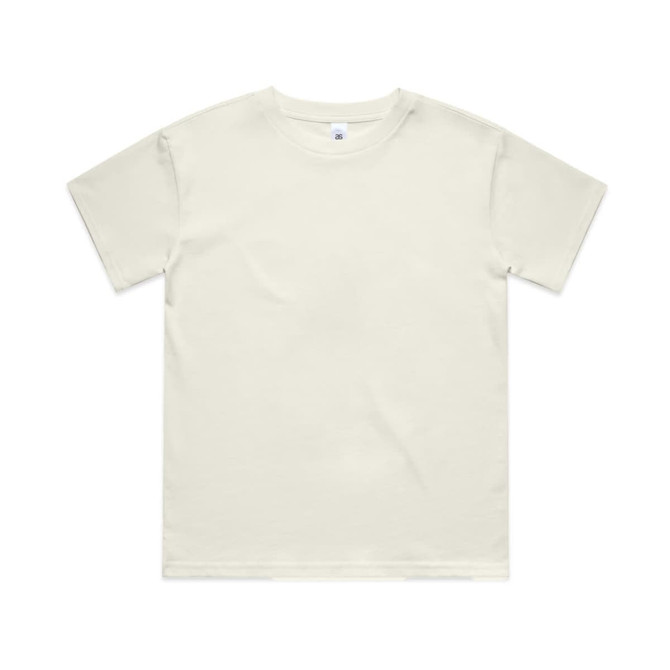 A youth classic tee in a light green shade, featuring a simple design and a logo on the label.