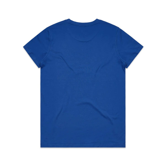 A blue T-shirt featuring a solid design with a round neck and short sleeves. It includes a logo on the fabric.