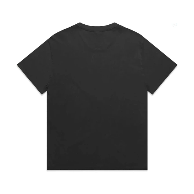 A black heavy faded tee with a relaxed fit and short sleeves. The back of the shirt is plain.