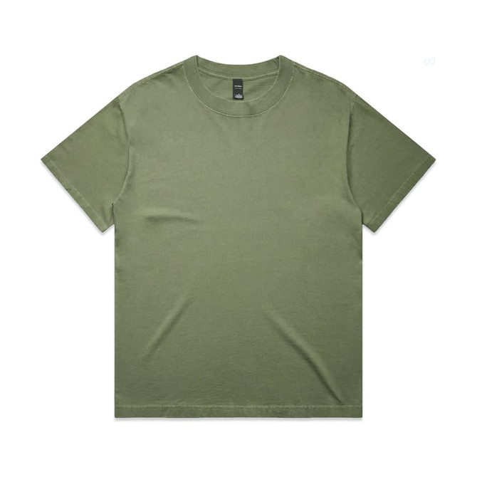 A green faded T-shirt featuring a crew neckline and short sleeves. The shirt has a branding label.