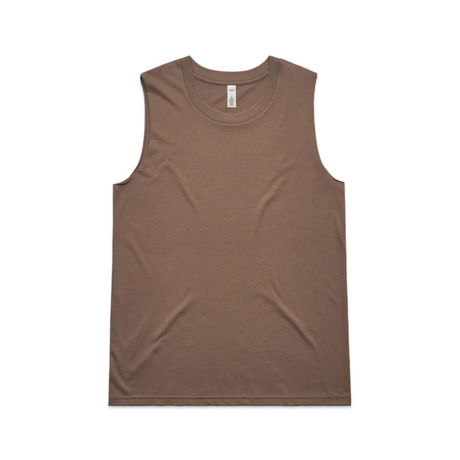 A brown singlet tank with a smooth texture and a label inside, featuring no sleeves.