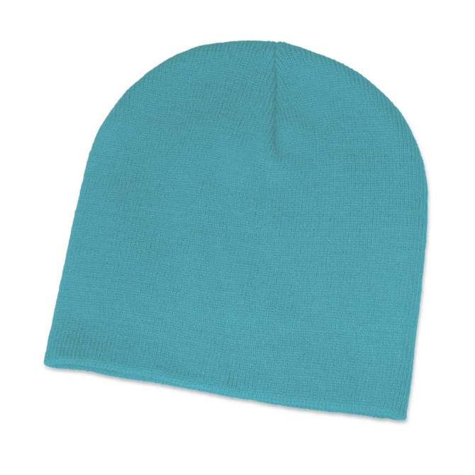 A turquoise beanie hat, featuring a simple and sleek design suitable for various styles.