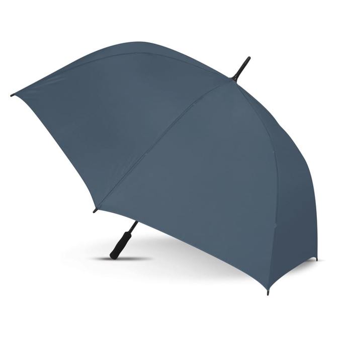 A Hydra Sports Umbrella in a deep blue color, featuring a sleek design with a sturdy black handle.