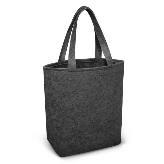 A gray felt tote bag with dual handles, featuring a simple, modern design.