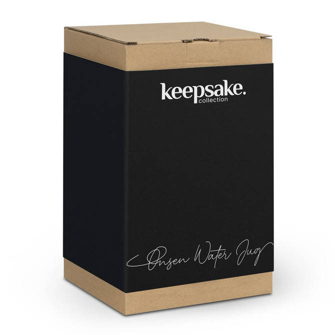 A drink bottle in a sleek black and natural cardboard packaging, featuring a logo on the front.