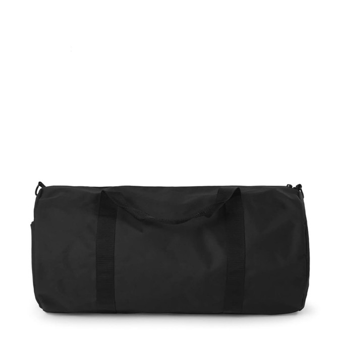 A black duffel bag with two handles and a zip closure, featuring a simple design and no visible branding.