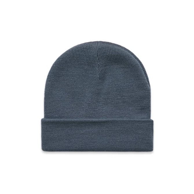 A cuff beanie in a dark grey hue, featuring a fold-over design and a subtle logo.