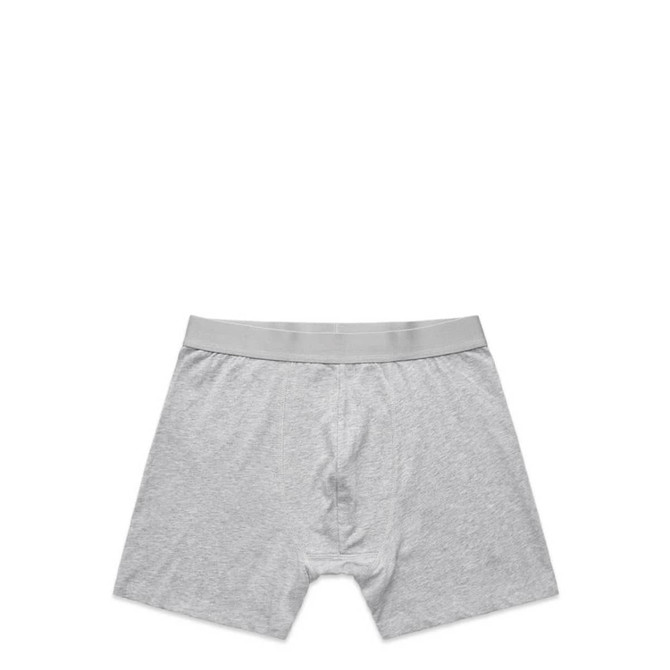 A pair of grey trunks with a grey waistband, featuring a simple design and no visible branding.
