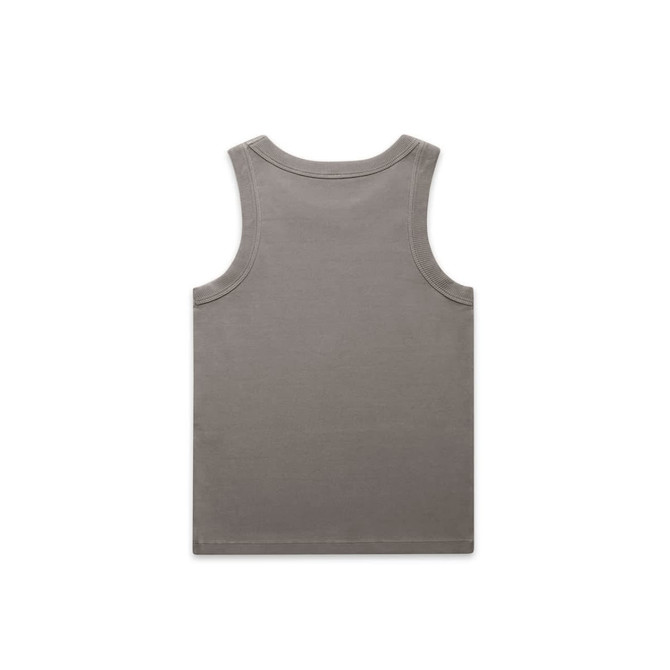 A faded organic rib tank in muted grey, featuring a simple back design and no visible logos.