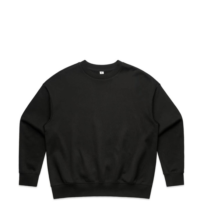 A black jumper with a crew neck design and long sleeves. It features a logo on the front.