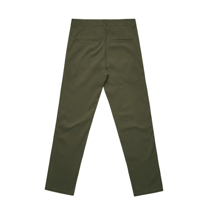 Straight pants in a rich olive green colour with a straight leg design and two back pockets, featuring subtle branding.