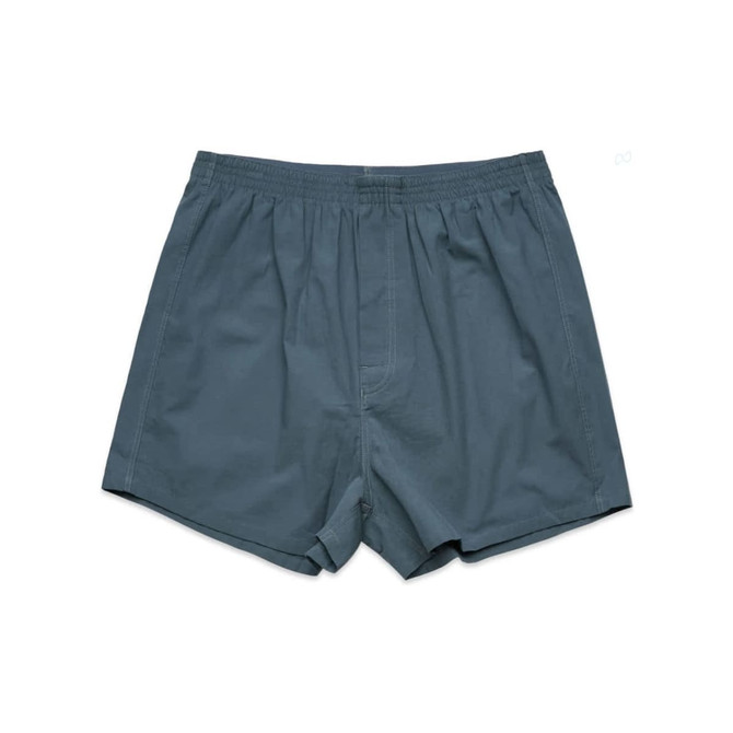 Grey boxer shorts featuring a loose fit and an elasticised waistband, with a small branding logo.