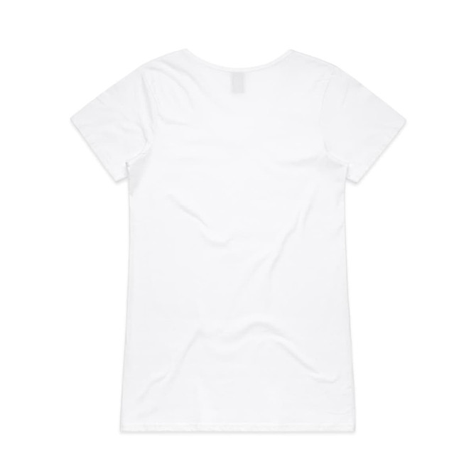 A white V-neck T-shirt with a soft texture, featuring a logo at the back.