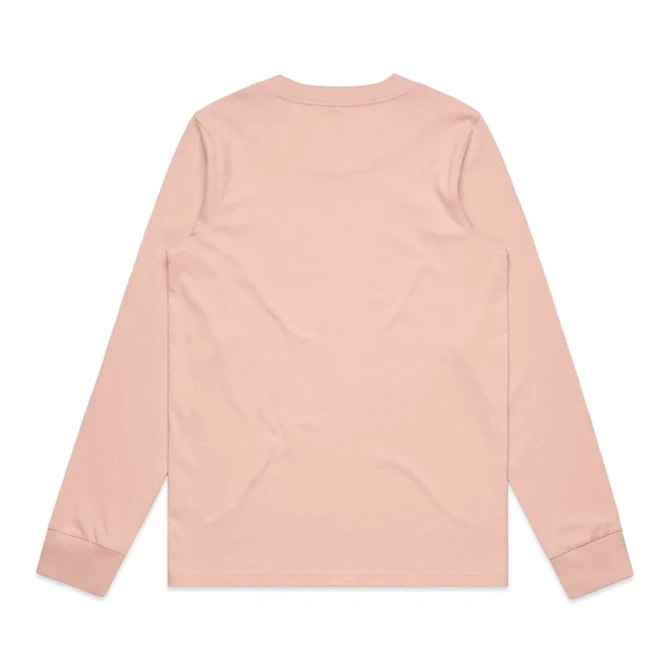A light pink long-sleeve T-shirt with a plain back and a logo at the neckline.