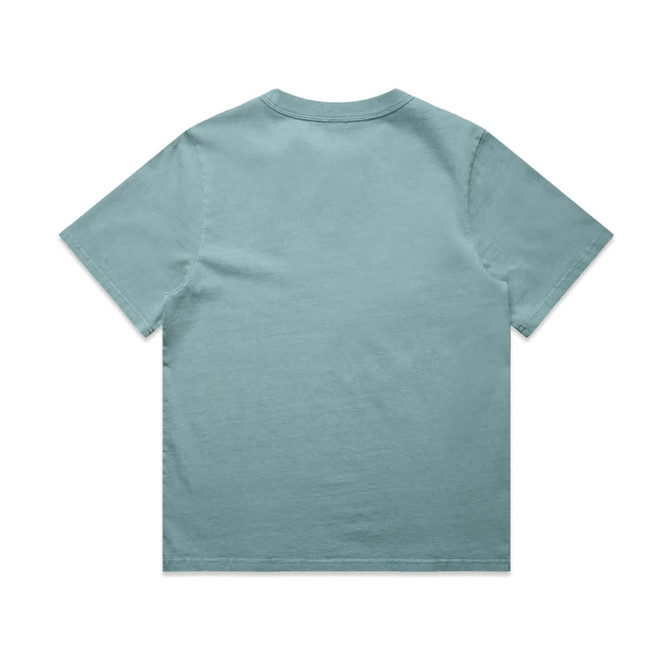 A teal heavy faded tee with a simple, unembellished back design and short sleeves.