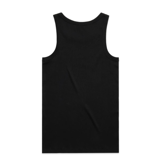A black organic rib singlet with a simple design and no visible logos, viewed from the back.
