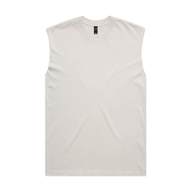 A faded light grey tank top with short sleeves and a simple design. It features a branding label.
