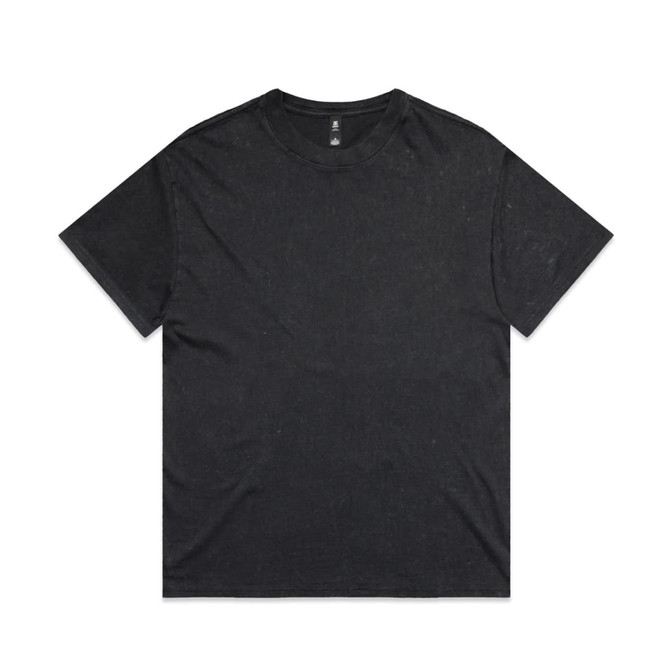 A black stone wash heavy tee with a relaxed fit, featuring a labelled neckline.