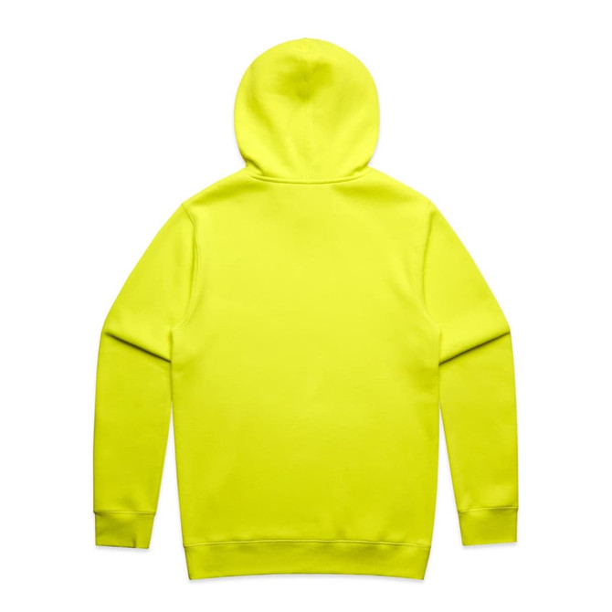 A bright yellow hoodie with a hood, featuring a plain design and no visible logos or text.