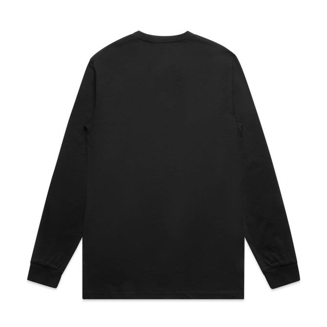A long-sleeve black T-shirt with a plain back and fitted cuffs. It features a logo on the back neckline.