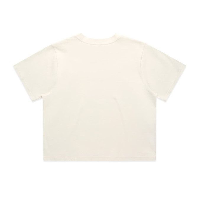 A cream-coloured crop tee with a relaxed fit, featuring a plain back and a small logo.
