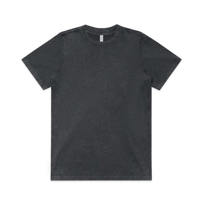 A dark grey heavy tee with a classic crew neck and short sleeves, featuring a logo.