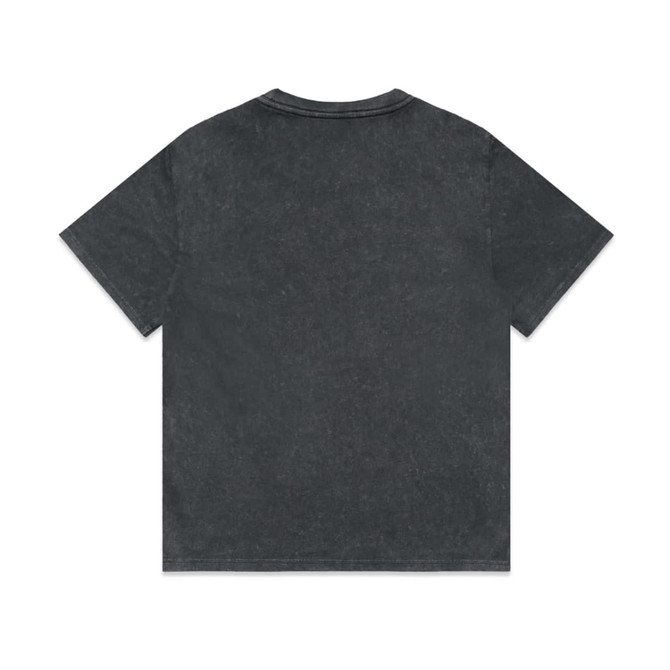 A dark grey heavy tee with a stone wash finish and short sleeves. The shirt features a logo.