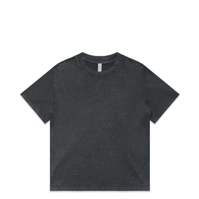 A grey stone wash heavy tee with a relaxed fit and a small logo on the label.