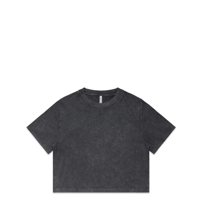 A dark grey cropped tee with a stone wash finish, featuring a simple crew neck and short sleeves.