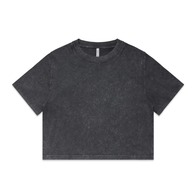 A heavy cropped top in stone wash black with a relaxed fit and short sleeves. Features a logo.