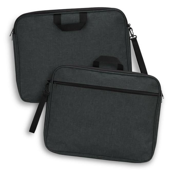 A dark green satchel featuring top handles and a removable shoulder strap, with zippered compartments and a logo.