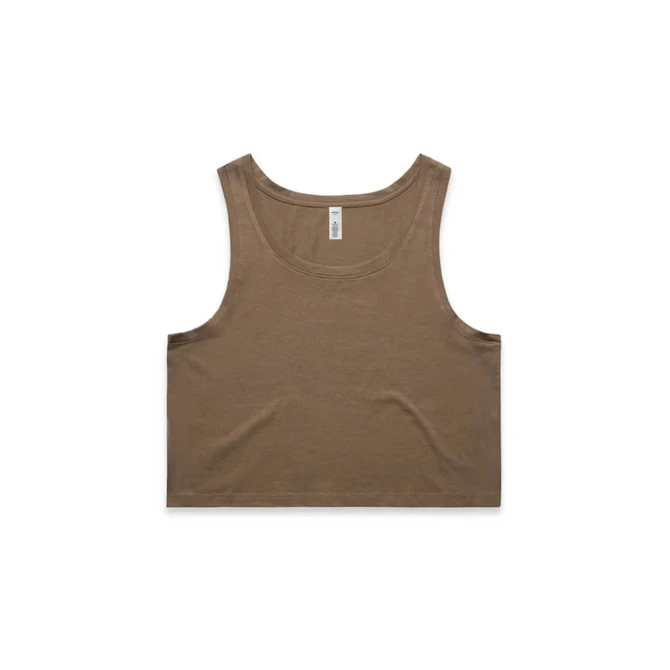 A brown crop singlet with a classic sleeveless design and a label inside. Features a plain style with no additional graphics.