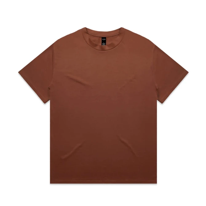 A brown Heavy Tee t-shirt with short sleeves and a crew neck, featuring a branding logo.
