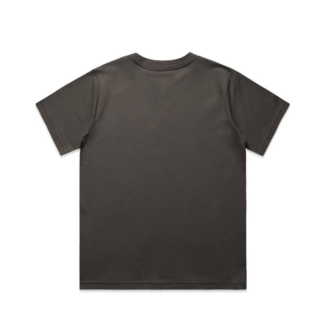 A dark grey t-shirt with a classic cut, featuring a plain back. It includes a logo or branding.