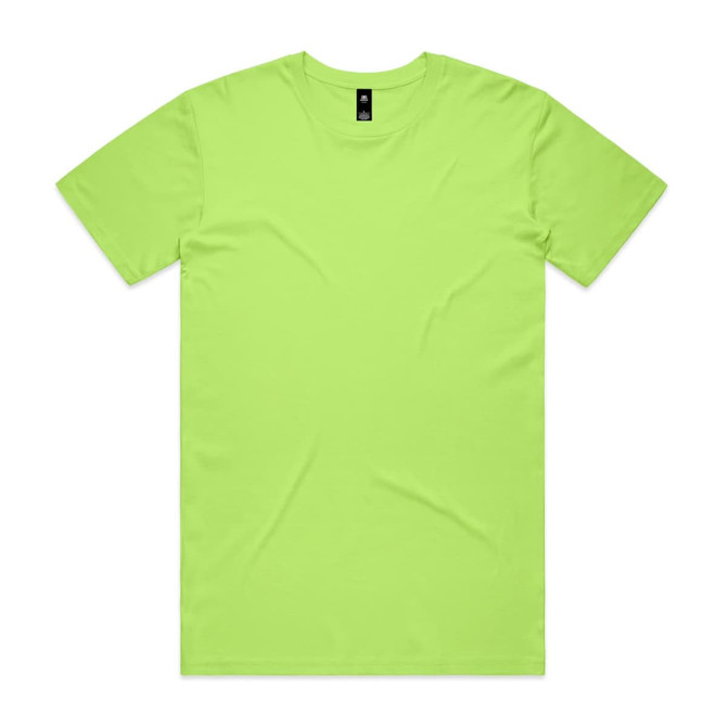 A bright lime green t-shirt with a standard crew neck and short sleeves, featuring a logo on the tag.