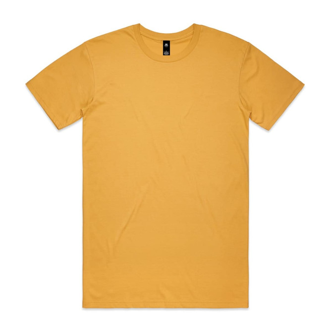 A plain yellow t-shirt with short sleeves and a crew neckline, featuring a logo on the inner label.