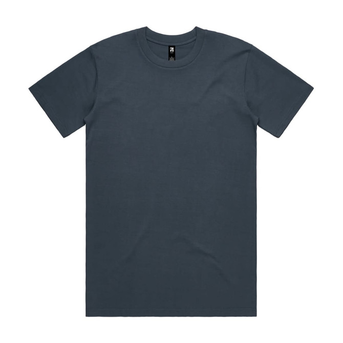 A dark grey classic tee with short sleeves and a round neckline, featuring a logo on the label.
