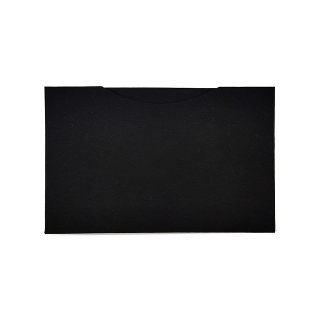 A black microfibre lens cloth with a sleek design, suitable for cleaning lenses and screens, featuring a logo.