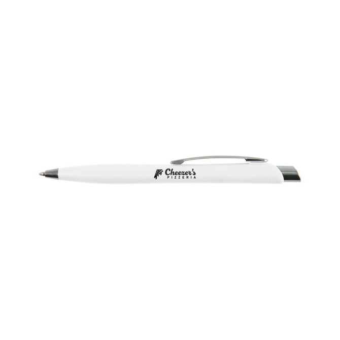 A Stingray Pen in white with a silver clip, featuring a logo on the barrel.