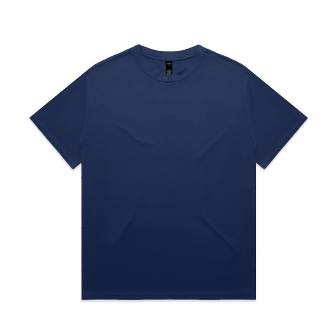 A navy blue t-shirt with a standard crew neck design, featuring a logo on the label.