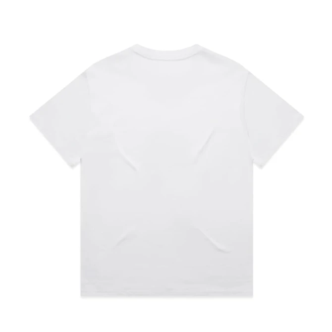 A plain white t-shirt featuring a crew neck and short sleeves. It has a smooth texture and no visible branding.