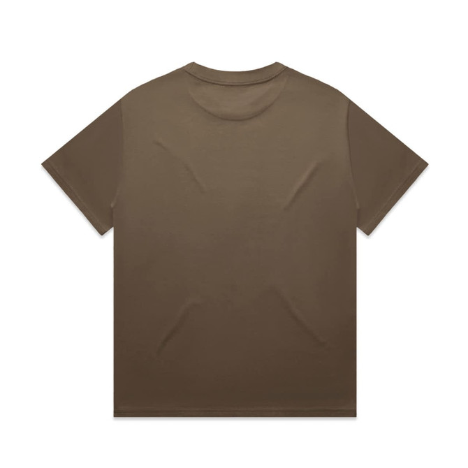 A brown short-sleeve t-shirt with a simple design and no visible front graphics. It features a logo on the label.