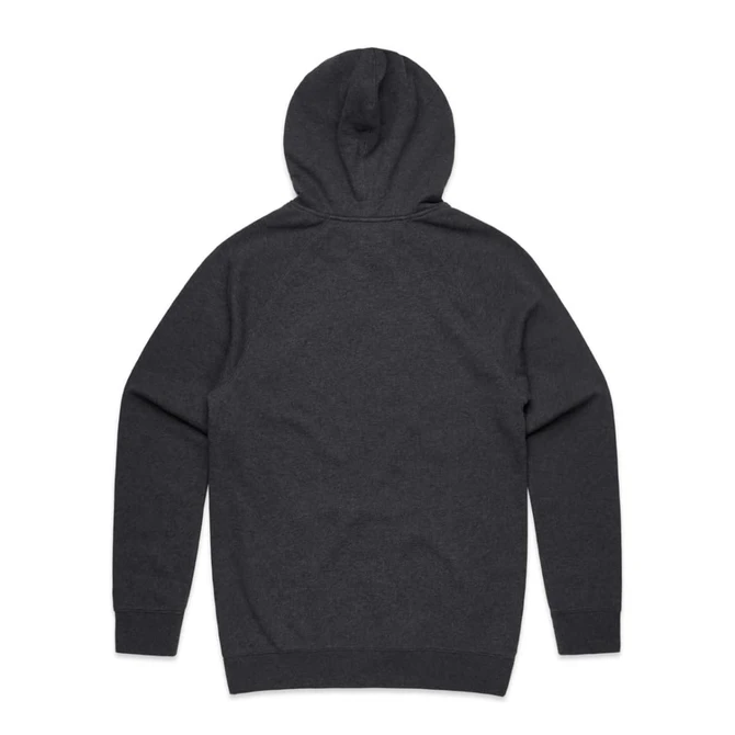 A dark grey hoodie with a hood and long sleeves, featuring a simple design. Includes a logo on the fabric.