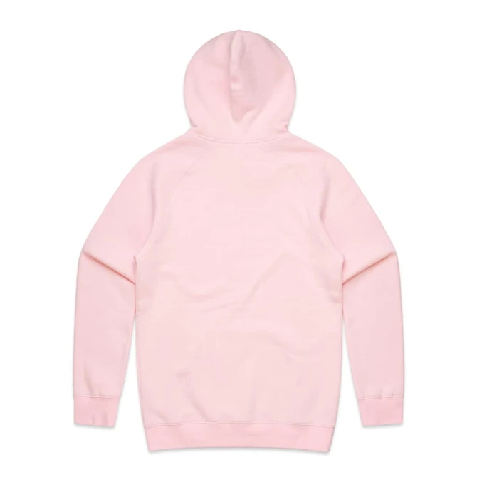 A pink hoodie with a hood and raglan sleeves, featuring a plain back without any visible logos or branding.
