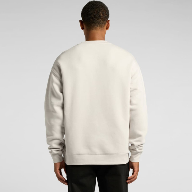 A light grey sweater with a relaxed fit, featuring a plain back and long sleeves. It has a small logo on the back.