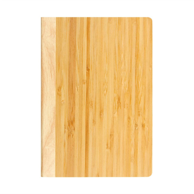 A bamboo notebook with a natural wood finish, featuring a sleek, minimalist design.
