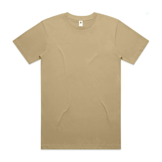 A beige Block Tubular Tee, featuring a classic crew neck design and short sleeves. It has a simple logo label.