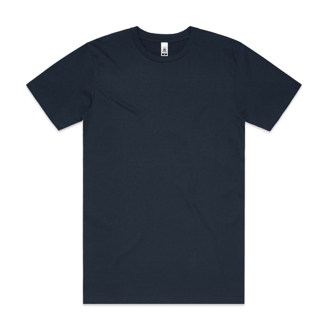 A dark navy blue t-shirt with a classic crew neck design and short sleeves, featuring a small logo.