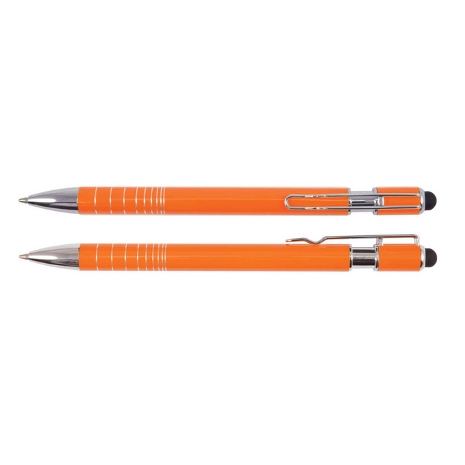 An orange Helix Pen / Stylus with a smooth finish and silver accents, featuring both a pen and a stylus tip.